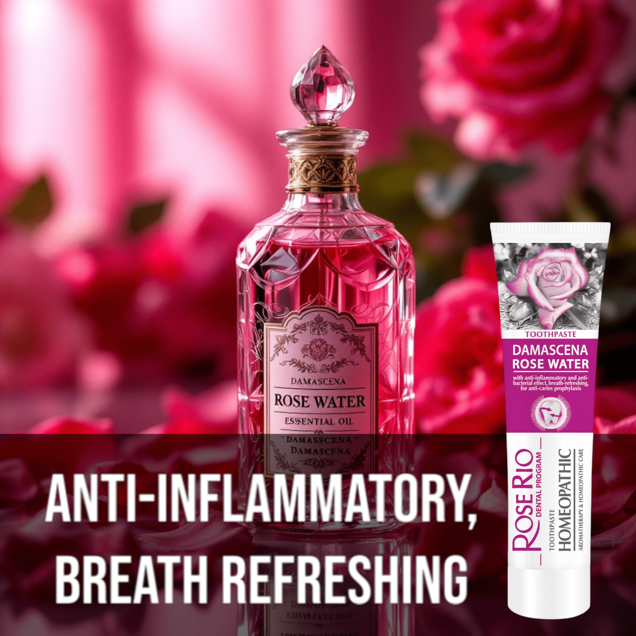 Edinco Organic Rose Water with Essential Oils for Gum Health and luxury freshness