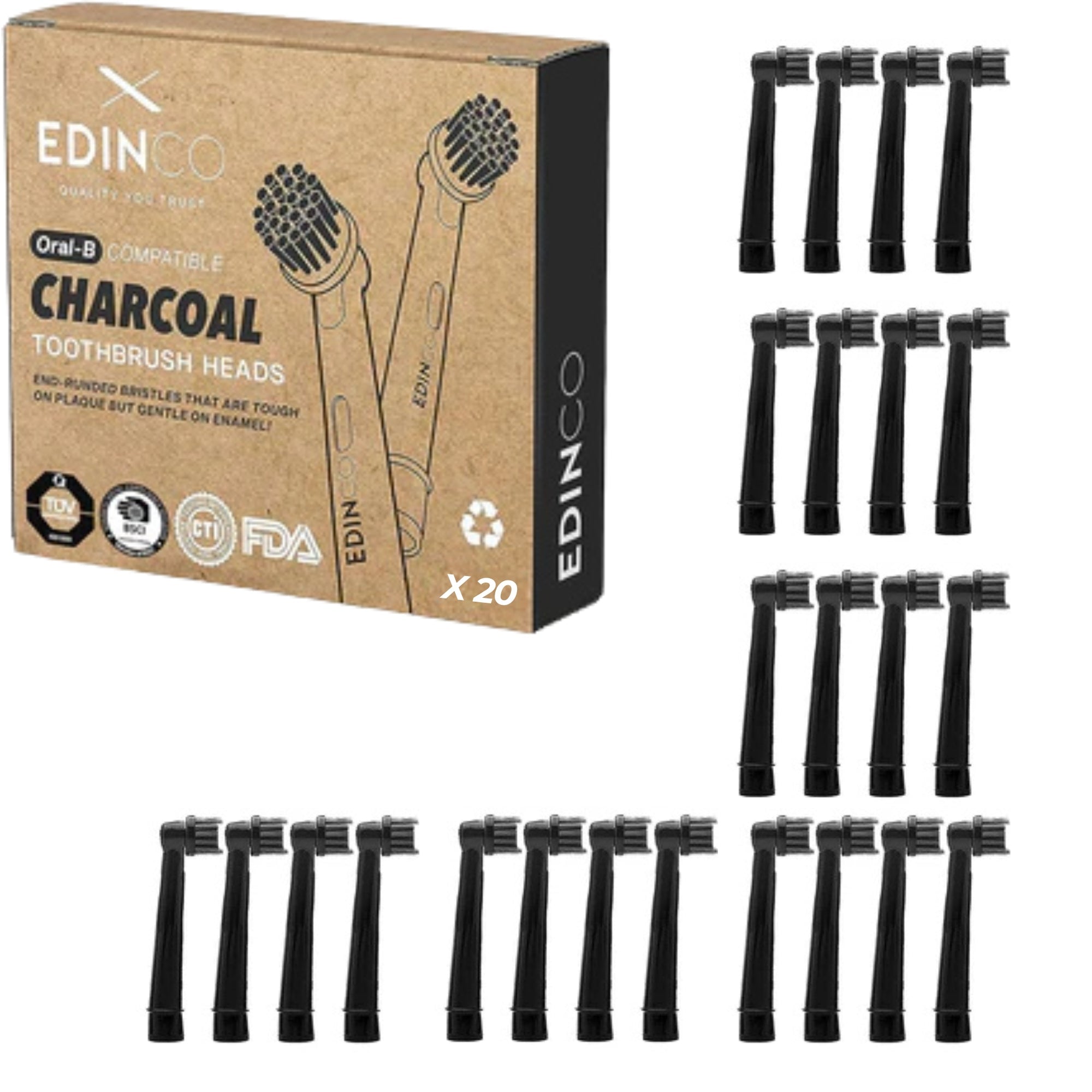Recyclable Charcoal Toothbrush Heads Compatible with Braun Oral B - Edinco - Edinco