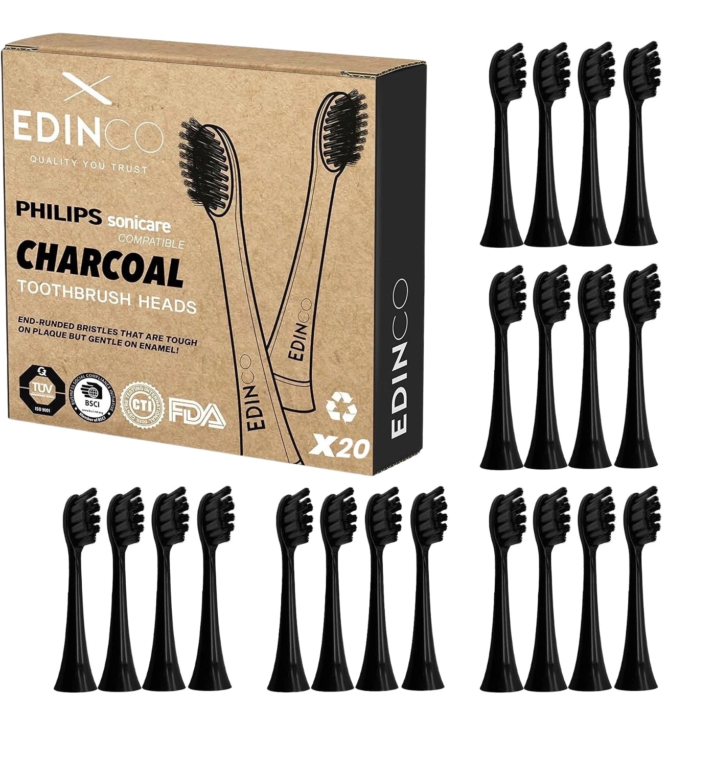 Recyclable Charcoal Toothbrush Heads Compatible with Philips Sonicare - Edinco - Edinco