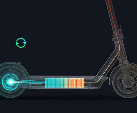 Detailed illustration of the Segway Ninebot MAX G30 Gen 2 scooter showcasing its battery and power system