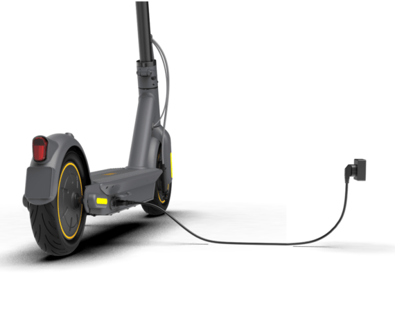Segway Ninebot MAX G30 Gen 2 scooter rear view with charging cable connected