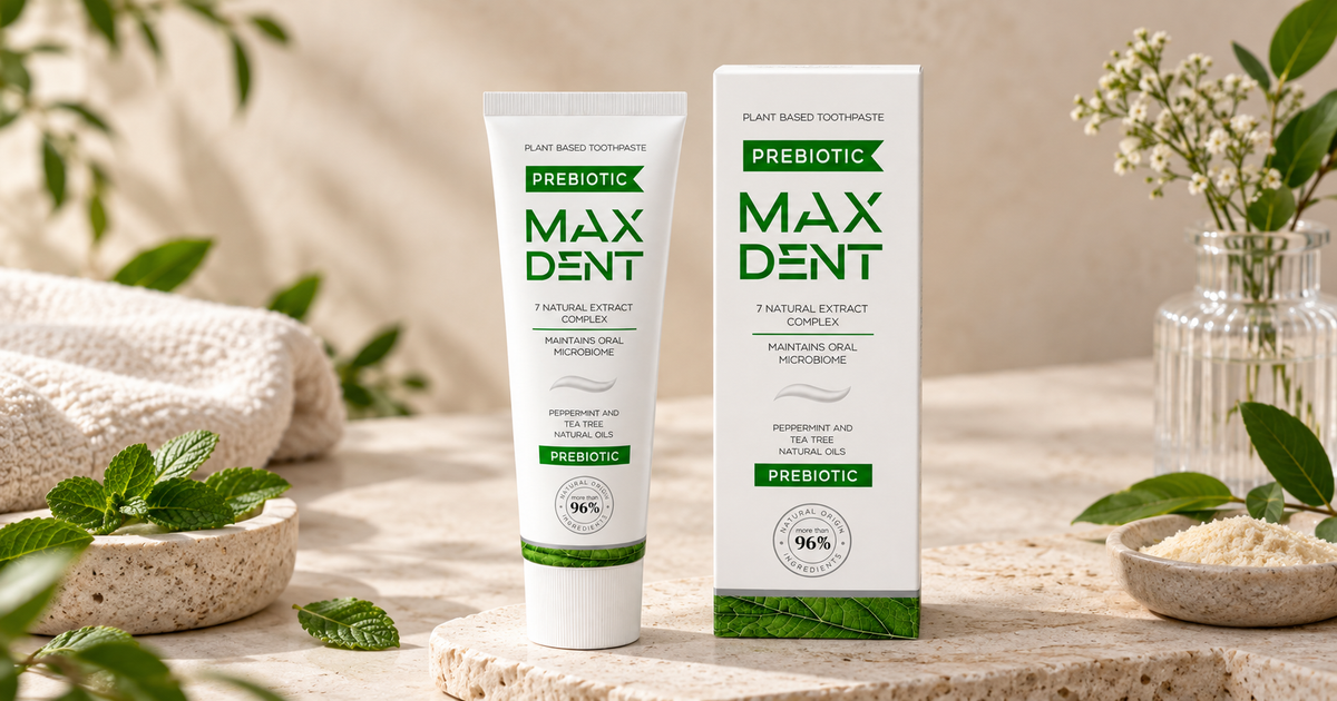 MaxDent Prebiotic Toothpaste for oral microbiome care with plant-based ingredients and natural botanical extracts