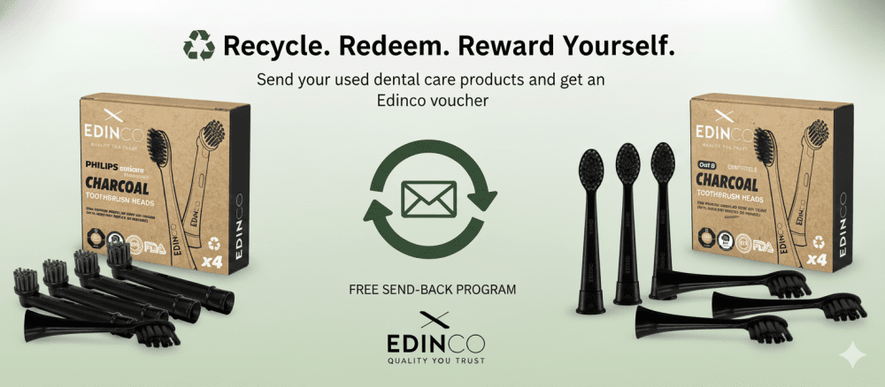 Edinco Electric Toothbrush Heads for Oral-B and Philips Sonicare with Fluoride-Free Toothpaste and Recyclable Packaging