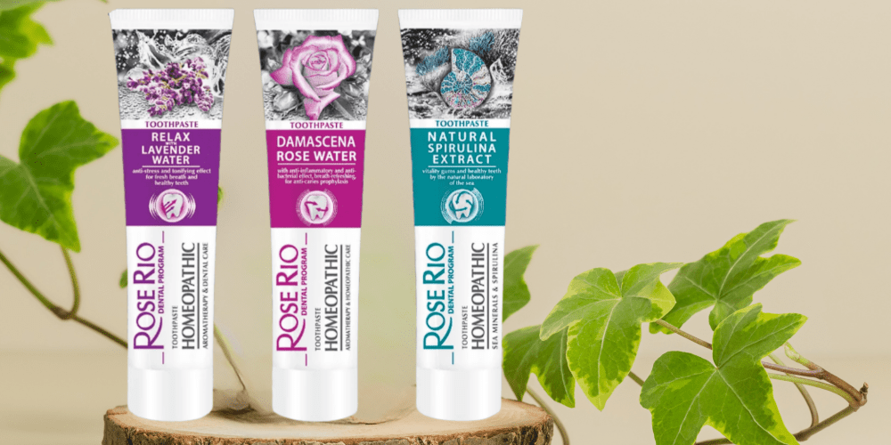 A collection of natural toothpaste brands in the UK featuring aluminum tubes, organic lavender botanicals,