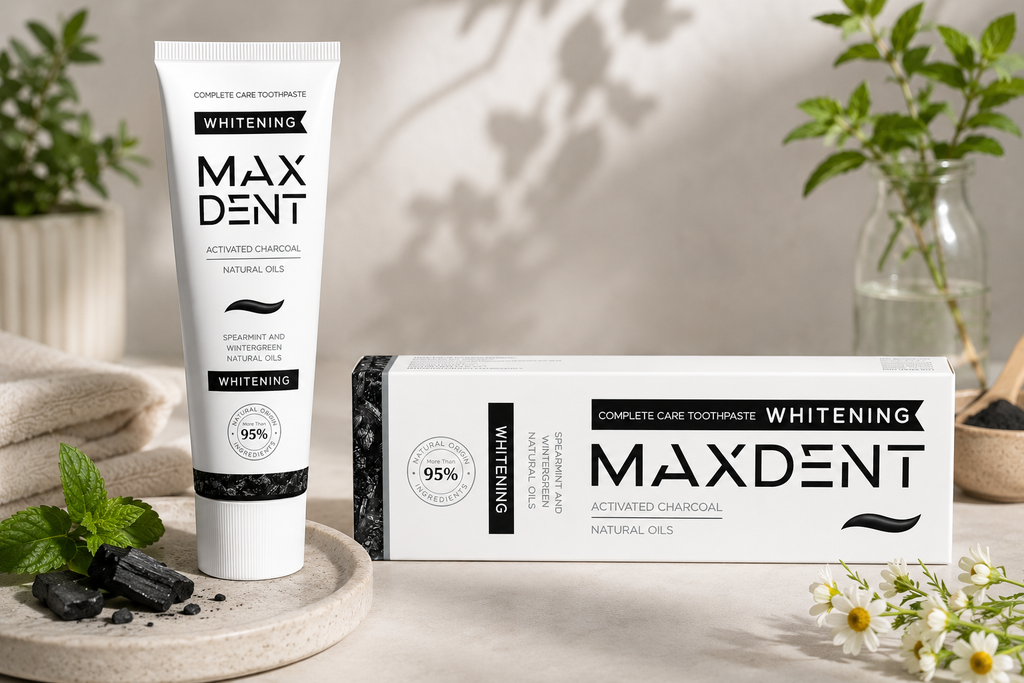 MaxDent Charcoal Whitening Toothpaste with Fluoride & Natural Oils – 75 ml