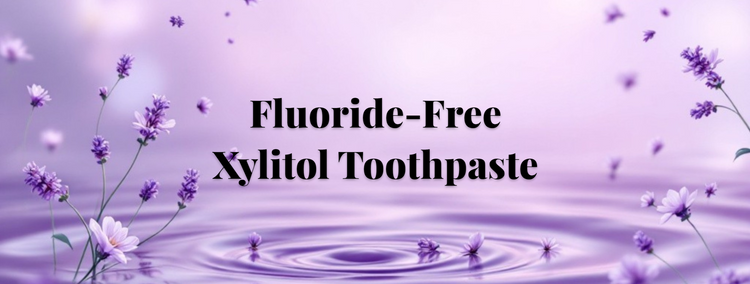 Fluoride-Free and Naturally Derived Formula graphic for Lavender homeopathic compatible toothpaste.