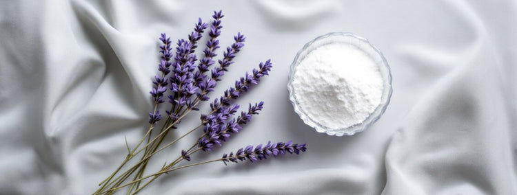 Natural Lavender Water extract and silica powder, ingredients in fluoride-free toothpaste for calming and whitening.