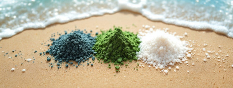 Natural Sea Minerals, Spirulina extract, and silica powder in fluoride-free toothpaste for revitalizing, demineralizing and whitening teeth.