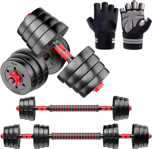 30KG Adjustable Dumbbells and Gym Gloves
