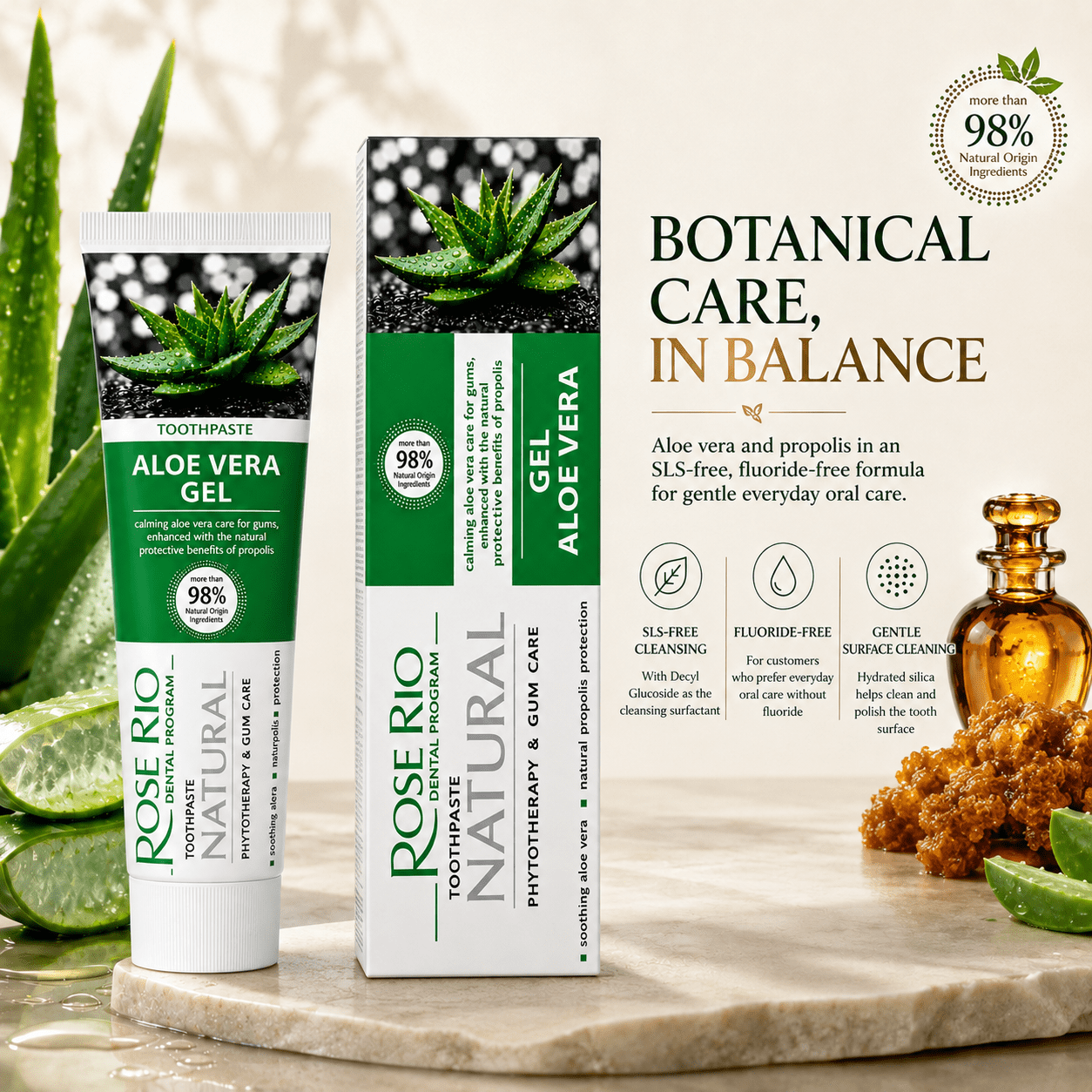 Edinco Aloe Vera Toothpaste with Propolis, SLS-Free and Fluoride-Free, 98% Natural Toothpaste for Gentle Gum Care, 65 ml - Edinco-Edinco