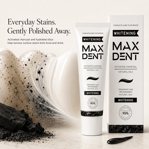 Edinco Charcoal Whitening Toothpaste with Fluoride, Coconut Activated Charcoal, 95% Natural Toothpaste, Surface Stain Removal, Fresh Breath & Tartar Control, 75 ml - Edinco-Edinco