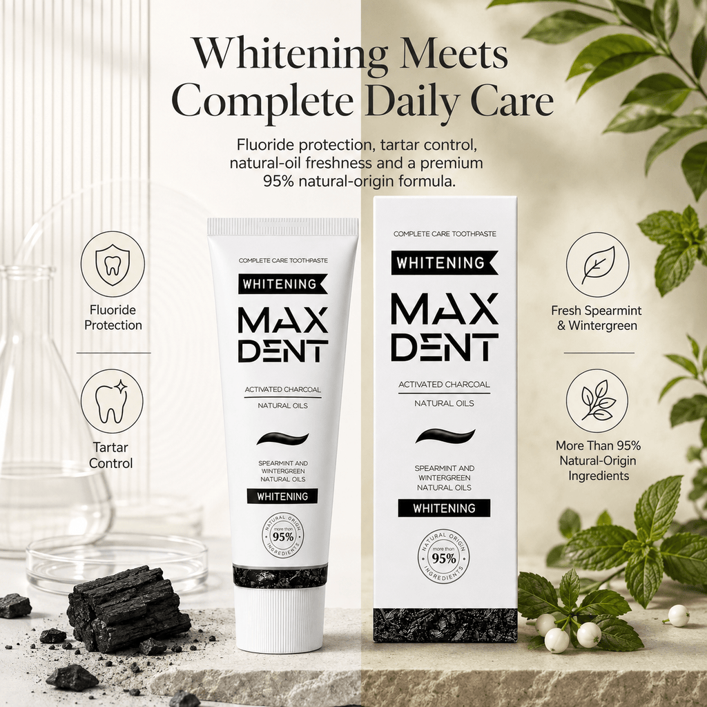 Edinco Charcoal Whitening Toothpaste with Fluoride, Coconut Activated Charcoal, 95% Natural Toothpaste, Surface Stain Removal, Fresh Breath & Tartar Control, 75 ml - Edinco-Edinco