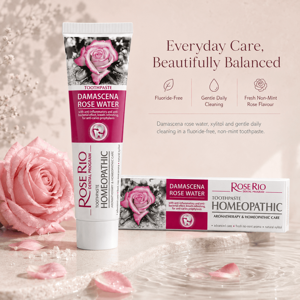 Edinco Damascena Rose Water Toothpaste, Fluoride-Free Non-Mint Toothpaste with Xylitol, Gentle Cleansing for Teeth and Gums, Rose-Flavoured Everyday Oral Care, 65 ml - Edinco-Edinco