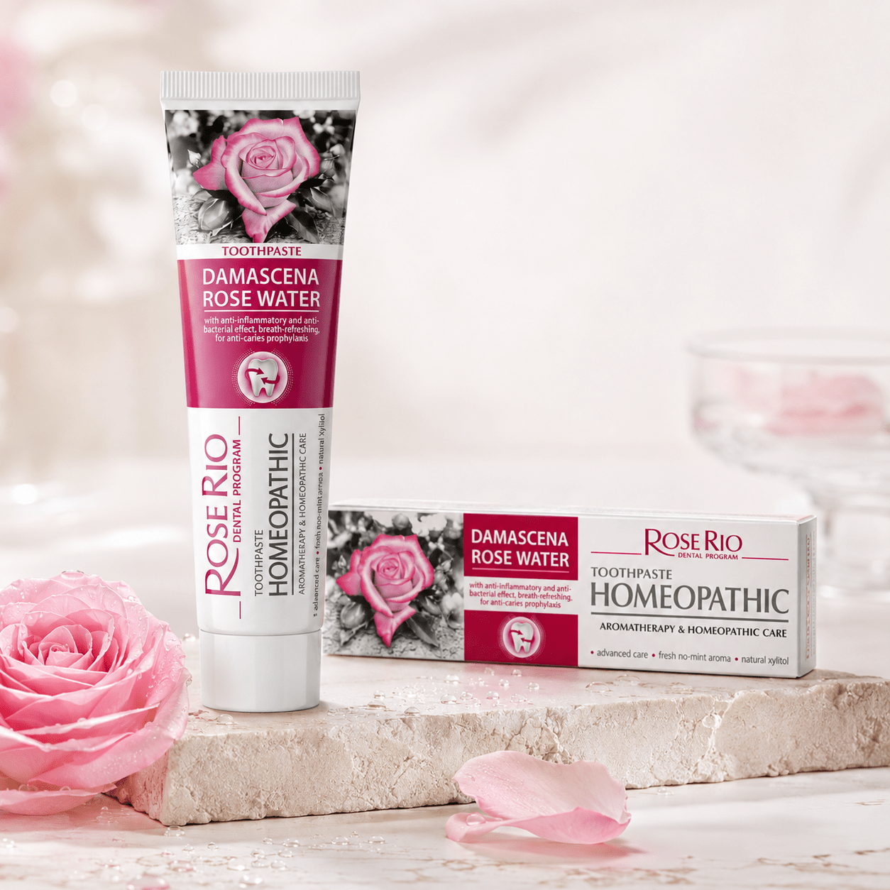 Edinco Damascena Rose Water Toothpaste, Fluoride-Free Non-Mint Toothpaste with Xylitol, Gentle Cleansing for Teeth and Gums, Rose-Flavoured Everyday Oral Care, 65 ml - Edinco-Edinco