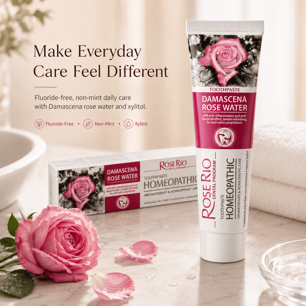 Edinco Damascena Rose Water Toothpaste, Fluoride-Free Non-Mint Toothpaste with Xylitol, Gentle Cleansing for Teeth and Gums, Rose-Flavoured Everyday Oral Care, 65 ml - Edinco-Edinco