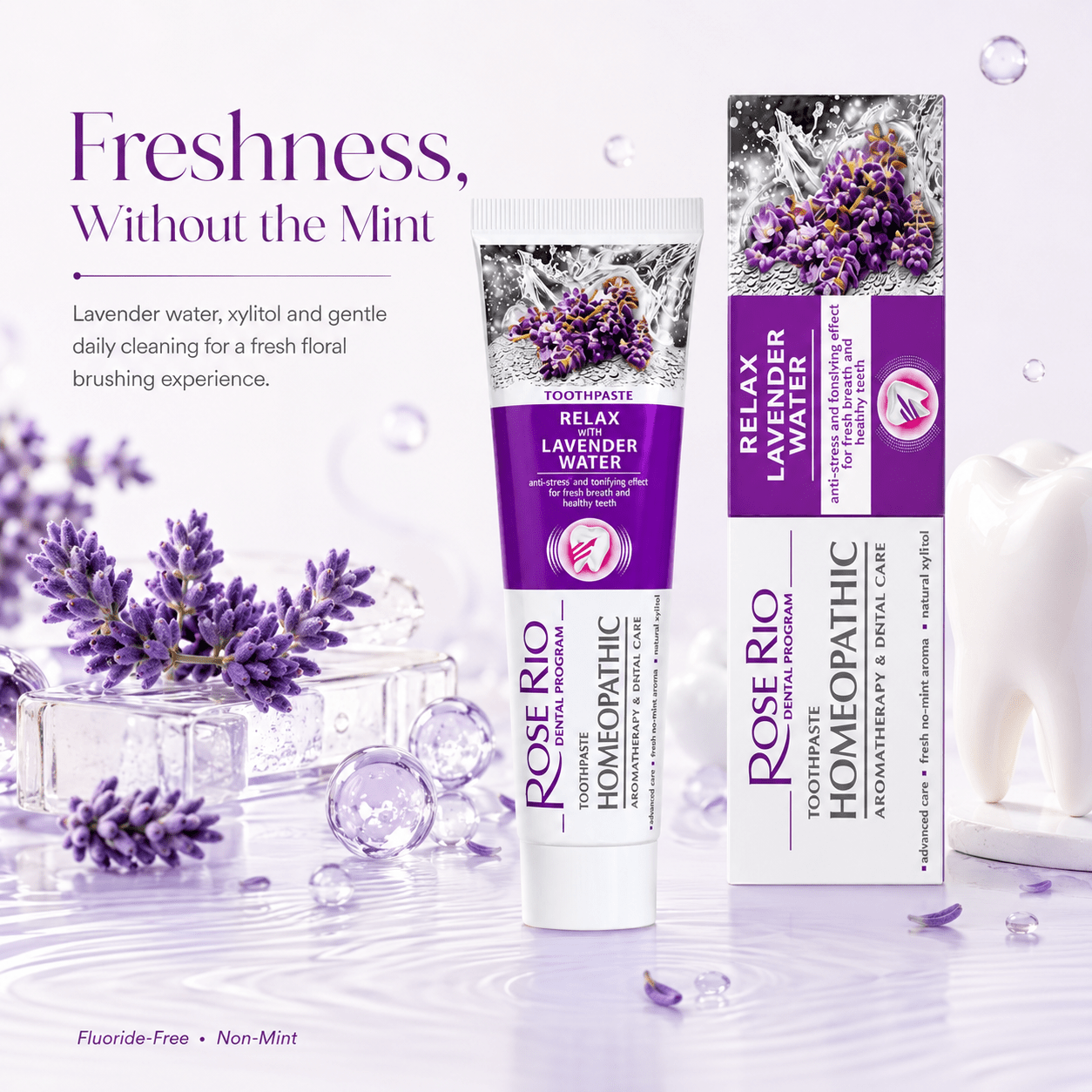 Edinco Lavender Water Toothpaste, Fluoride-Free Non-Mint Formula with Xylitol for Gentle Daily Teeth and Gum Care, 65 ml, 1 Pack - Edinco-Edinco