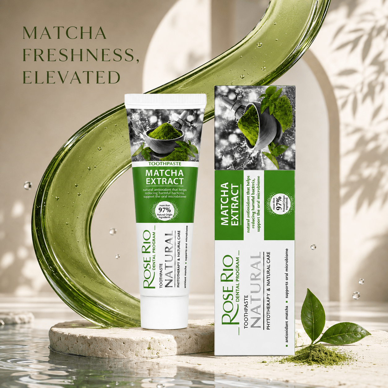 Edinco Matcha Toothpaste with Xylitol, SLS-Free and Fluoride-Free, 97% Natural Toothpaste, Green Tea Formula, 65 ml - Edinco-Edinco