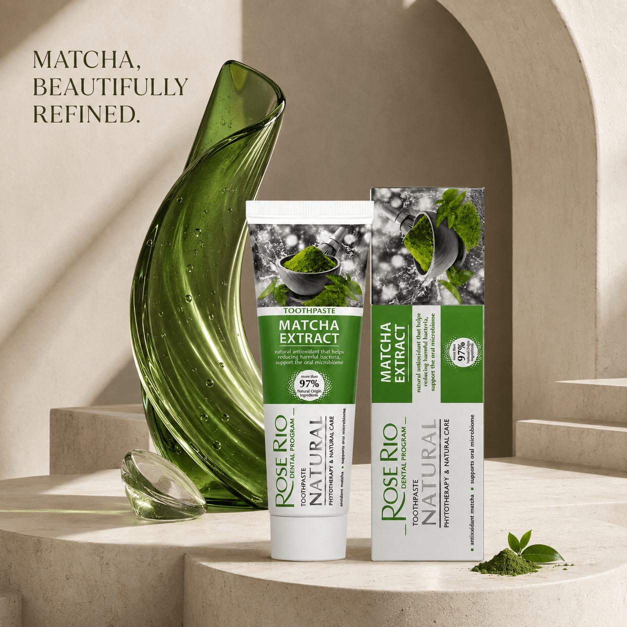 Edinco Matcha Toothpaste with Xylitol, SLS-Free and Fluoride-Free, 97% Natural Toothpaste, Green Tea Formula, 65 ml - Edinco-Edinco