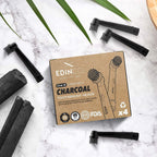 Edinco Oral B compatible toothbrush heads in charcoal color with box and activated charcoal pieces
