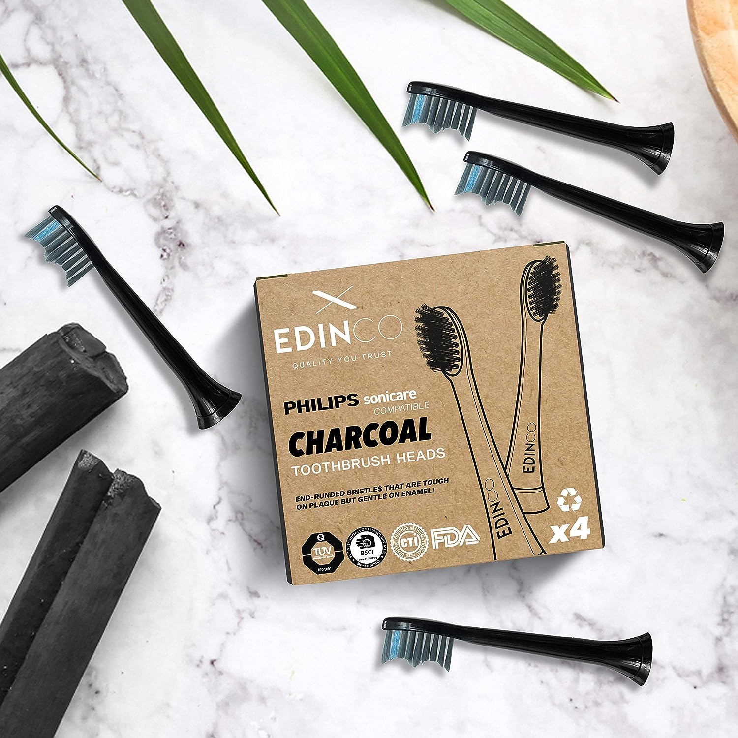 Edinco charcoal toothbrush heads compatible with Philips Sonicare for effective oral care