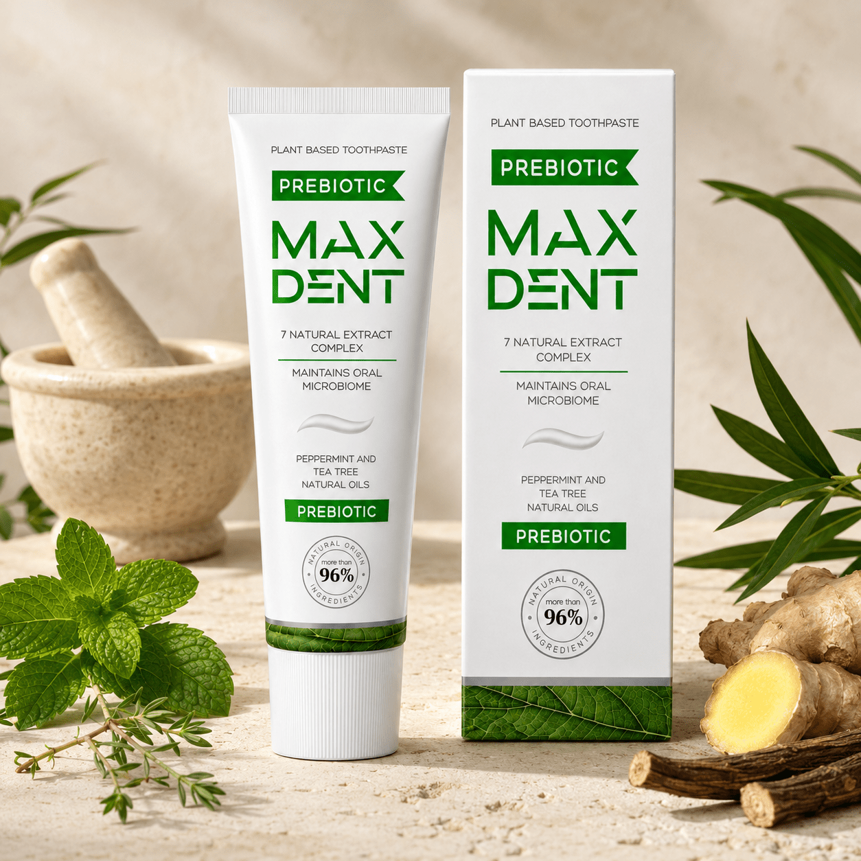Edinco Prebiotic Toothpaste, SLS-Free & Fluoride-Free, 96% Natural Toothpaste, with Inulin, Fructose, 7 Natural Extracts, Peppermint & Tea Tree Oils, 75 ml - Edinco-Edinco