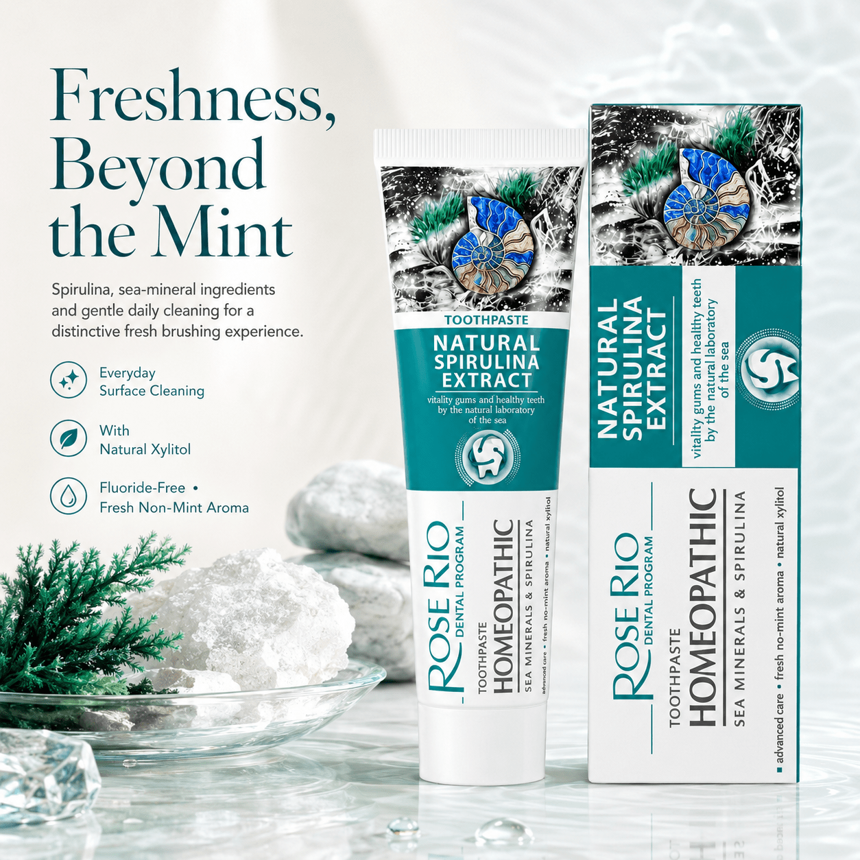 Edinco Sea Minerals and Spirulina Toothpaste, Fluoride-Free with Xylitol for Enamel-Conscious Daily Oral Care, 65 ml - Edinco-Edinco