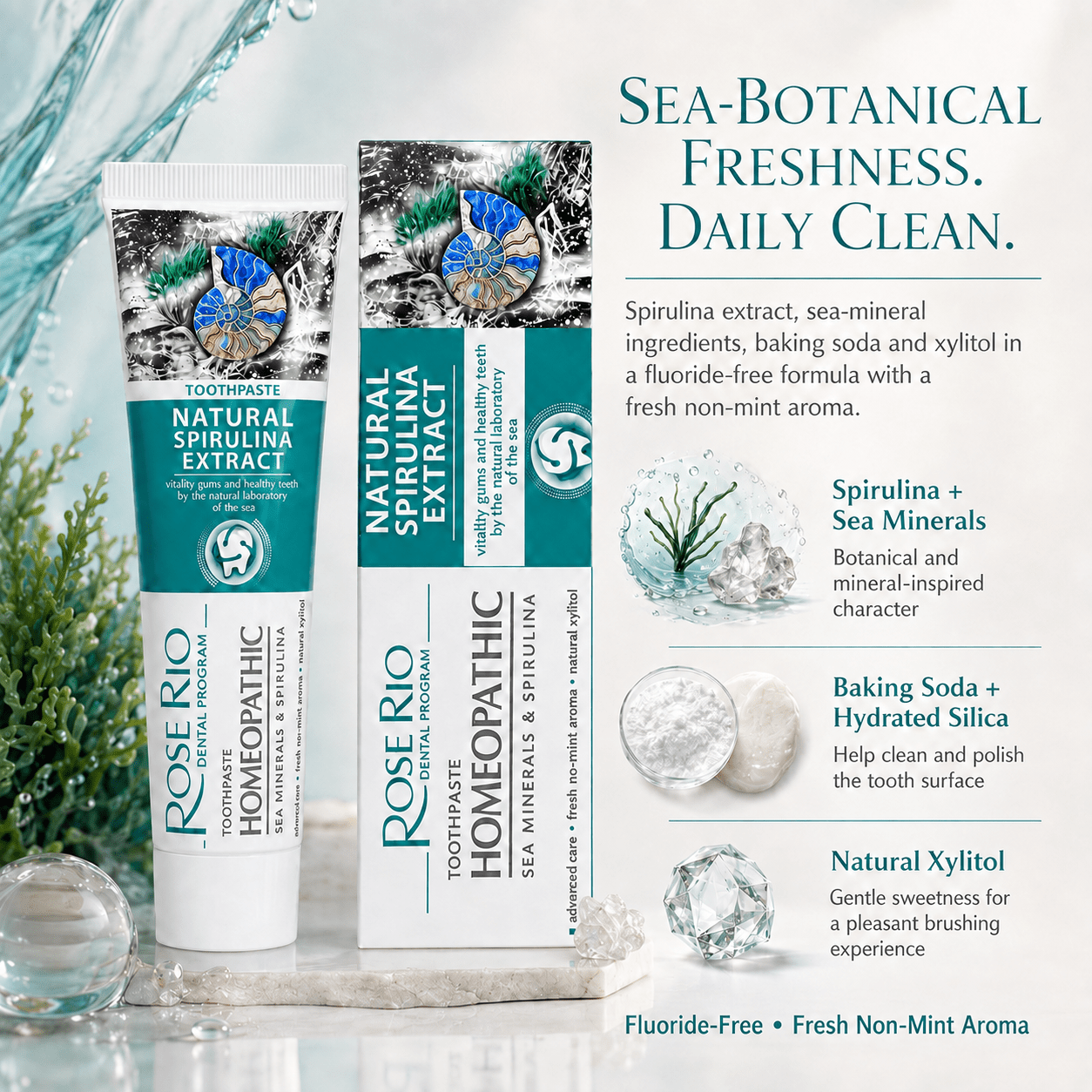 Edinco Sea Minerals and Spirulina Toothpaste, Fluoride-Free with Xylitol for Enamel-Conscious Daily Oral Care, 65 ml - Edinco-Edinco