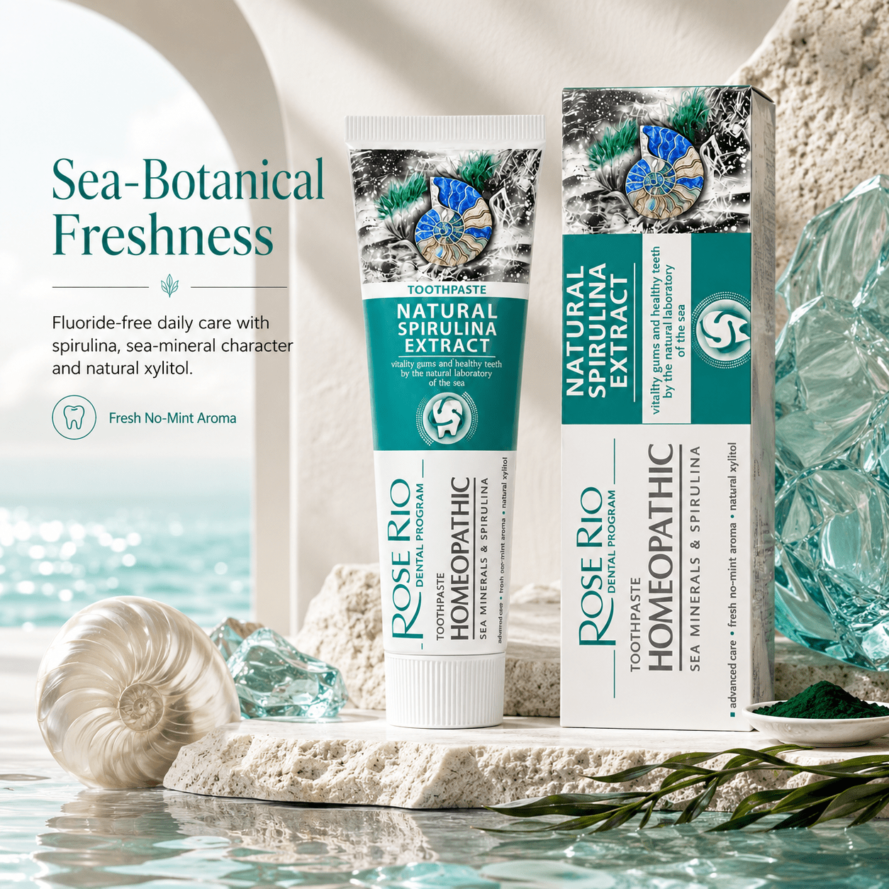 Edinco Sea Minerals and Spirulina Toothpaste, Fluoride-Free with Xylitol for Enamel-Conscious Daily Oral Care, 65 ml - Edinco-Edinco