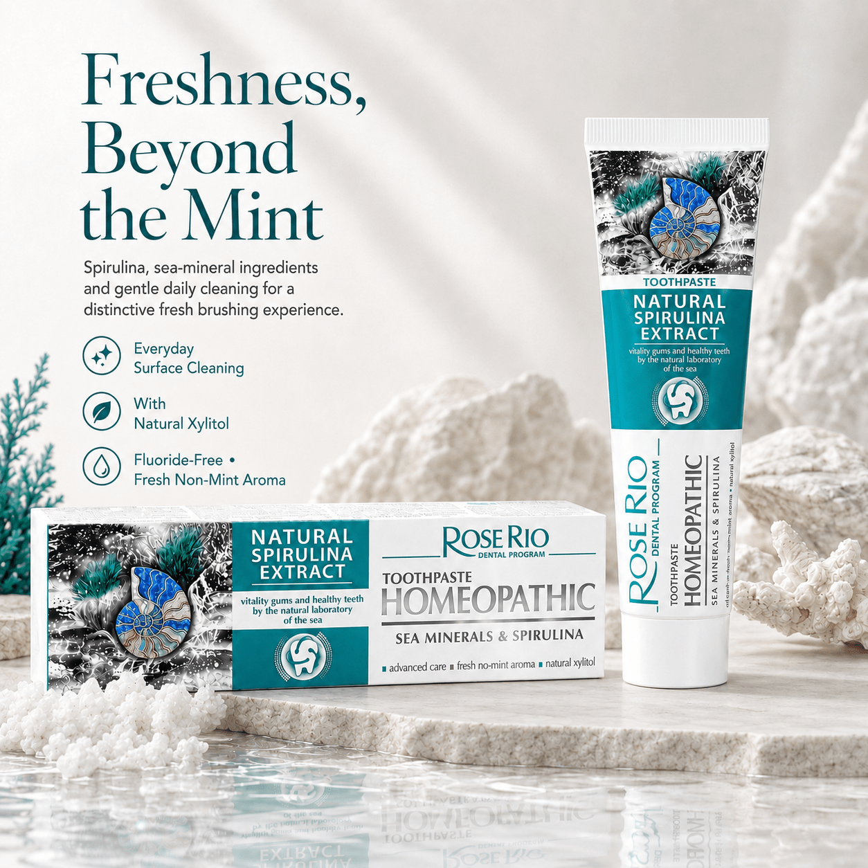 Edinco Sea Minerals and Spirulina Toothpaste, Fluoride-Free with Xylitol for Enamel-Conscious Daily Oral Care, 65 ml - Edinco-Edinco