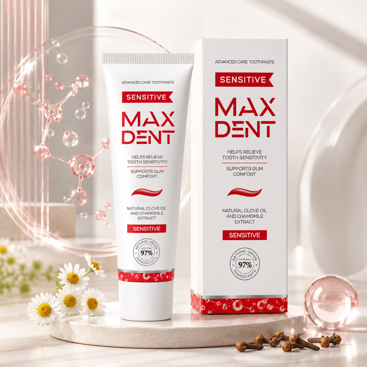 Edinco Sensitive Toothpaste with Potassium Nitrate and Fluoride, 97% Natural-Origin Toothpaste, for Sensitive Teeth & Gums, SLS-Free with Clove Oil & Chamomile, 75 ml - Edinco-Edinco