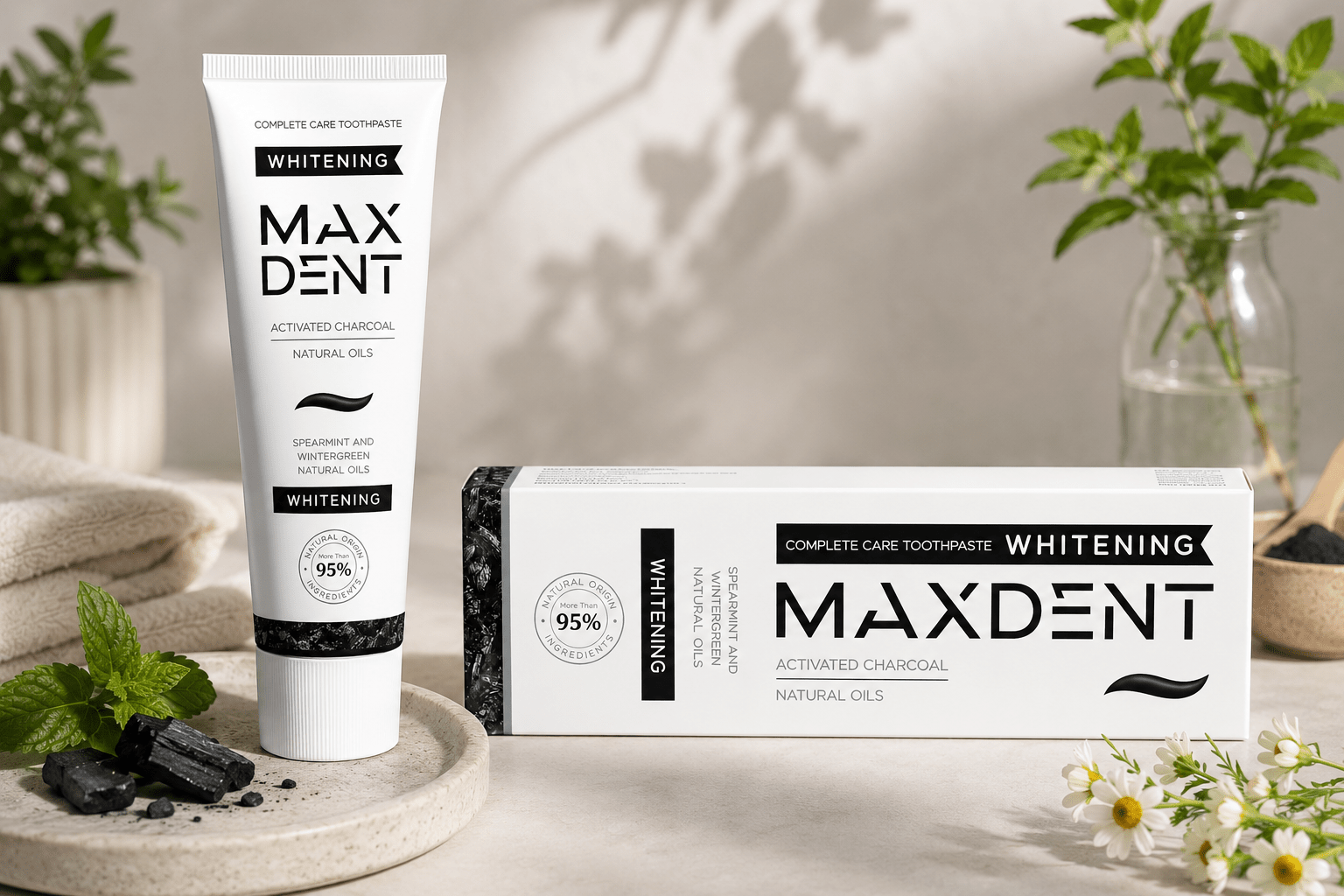 MaxDent Charcoal Whitening Toothpaste with Fluoride & Natural Oils – 75 ml - Edinco-Edinco