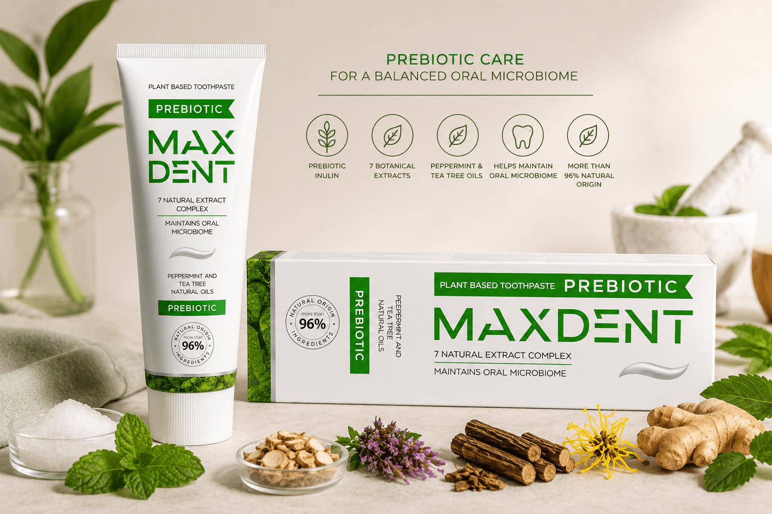 MaxDent Prebiotic Plant-Based Toothpaste for Oral Microbiome Care – 75 ml - Edinco-Edinco