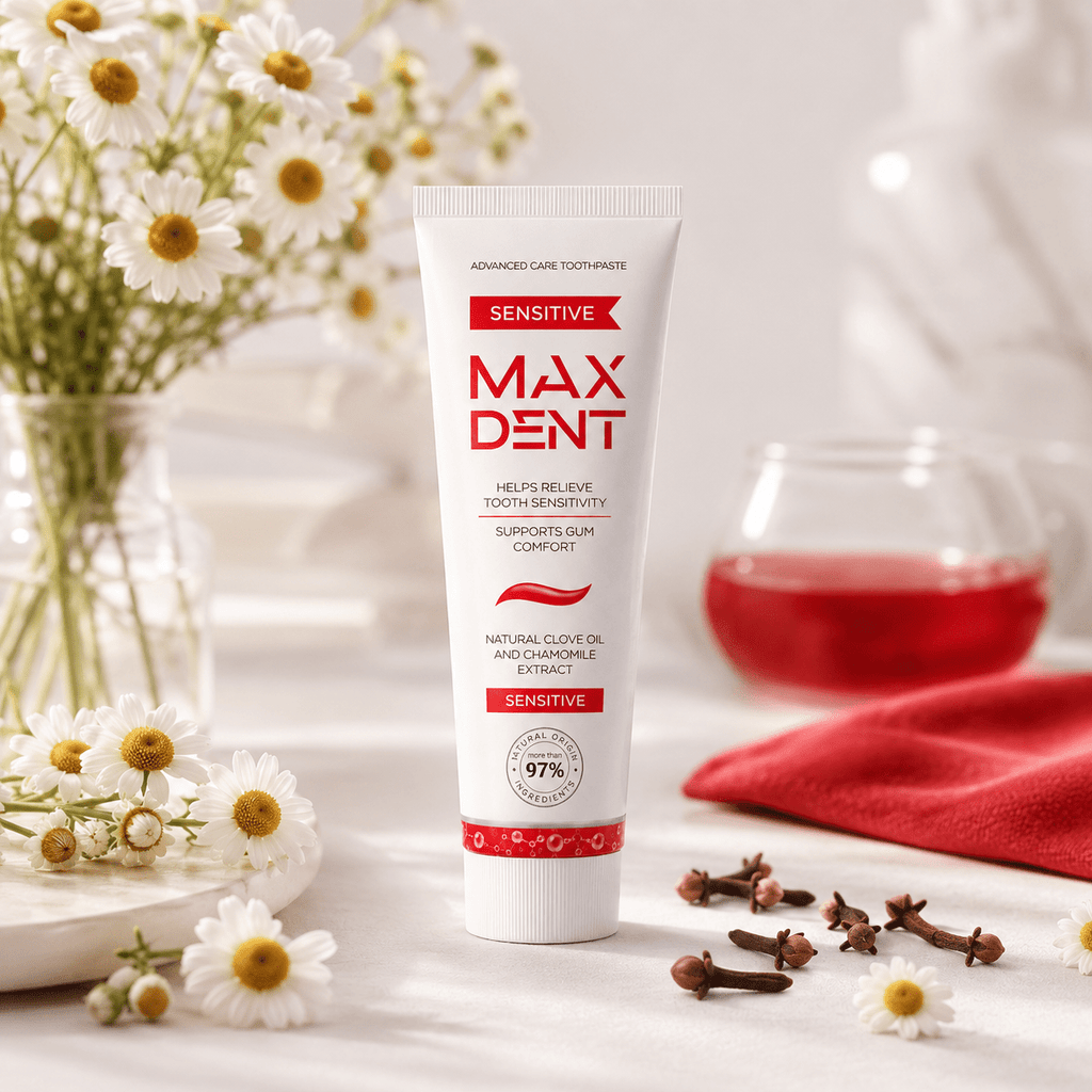 MaxDent Sensitive Toothpaste with Potassium Nitrate, Fluoride, Clove Oil & Chamomile – 75 ml - Edinco-Edinco