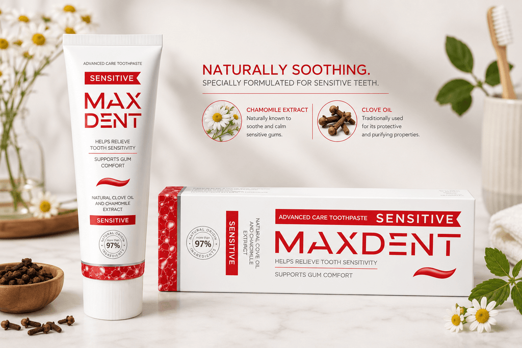 MaxDent Sensitive Toothpaste with Potassium Nitrate, Fluoride, Clove Oil & Chamomile – 75 ml - Edinco-Edinco