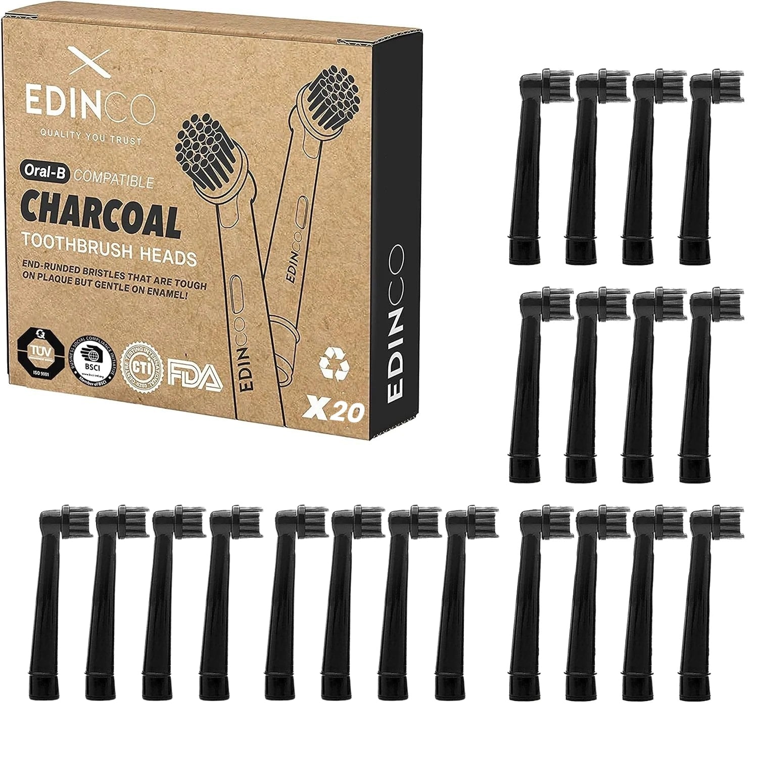 Recyclable Charcoal Toothbrush Heads Compatible with Braun Oral B - Edinco - Edinco