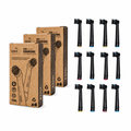 Edinco 12-pack multipack of charcoal toothbrush heads compatible with Oral-B, showing three eco-friendly 4-pack kraft paper boxes alongside 12 black replacement heads with color-coded rings