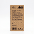 Rear view of Edinco charcoal toothbrush replacement heads packaging, featuring the brand logo, product specifications, and quantity details.