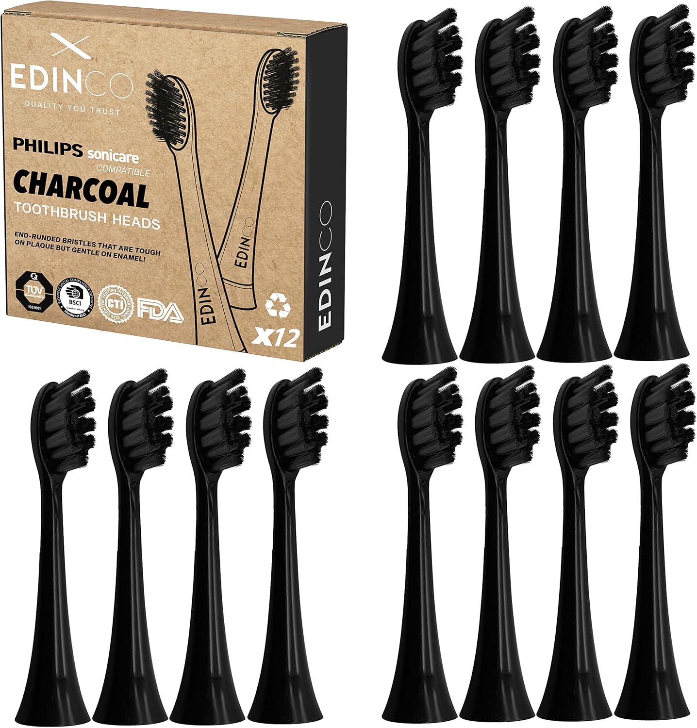 Recyclable Charcoal Toothbrush Heads Compatible with Philips Sonicare - Edinco - Edinco