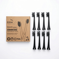 Edinco 8-pack recyclable charcoal brush heads compatible with Philips Sonicare, displayed next to packaging on a white background.