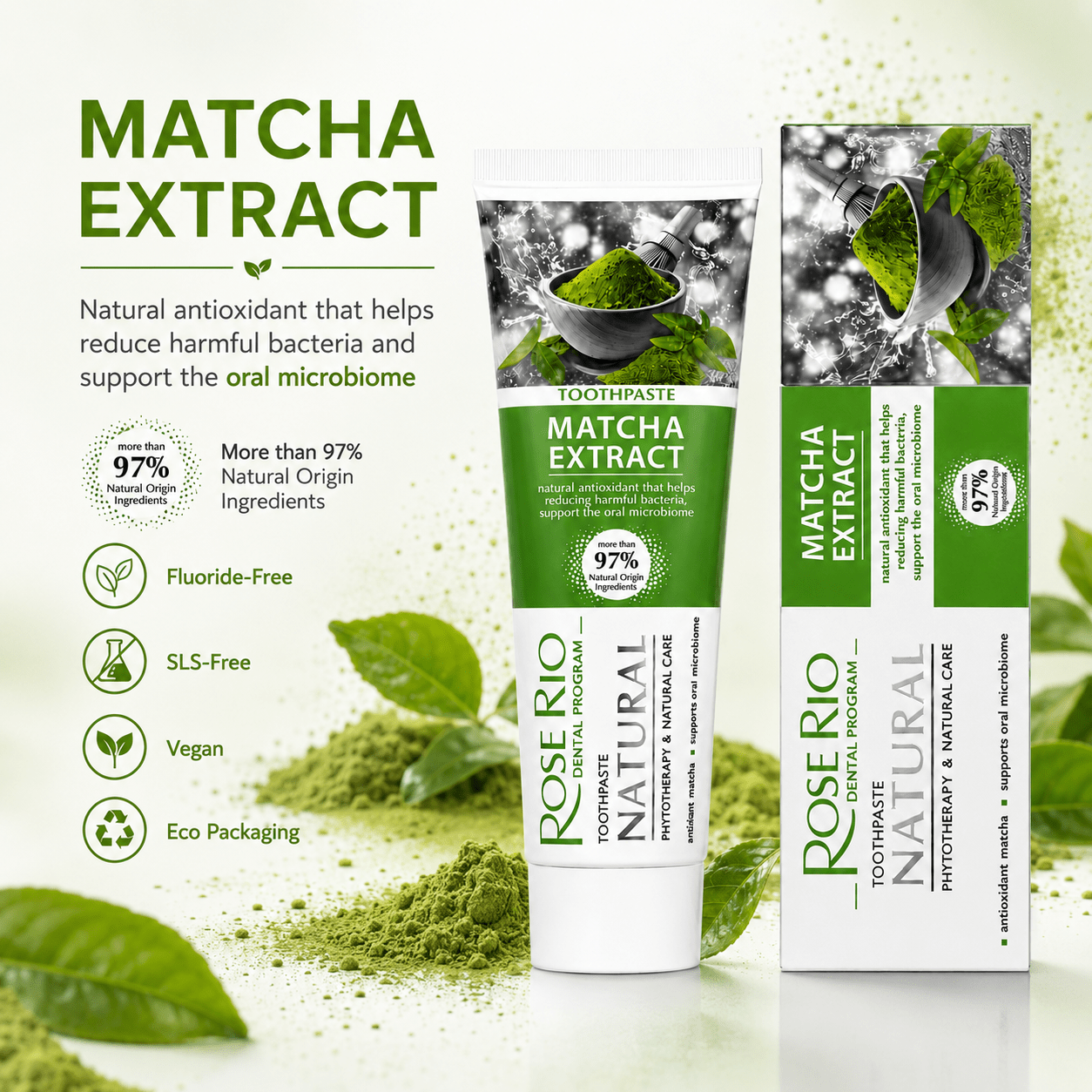 Rose Rio Natural Matcha Toothpaste with Xylitol for Oral Microbiome Care – 65 ml - Edinco-Edinco